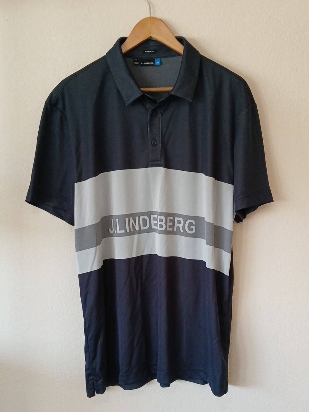 J. Lindeberg Theo Regular Fit Logo Stripe Navy Activewear Polo Shirt
